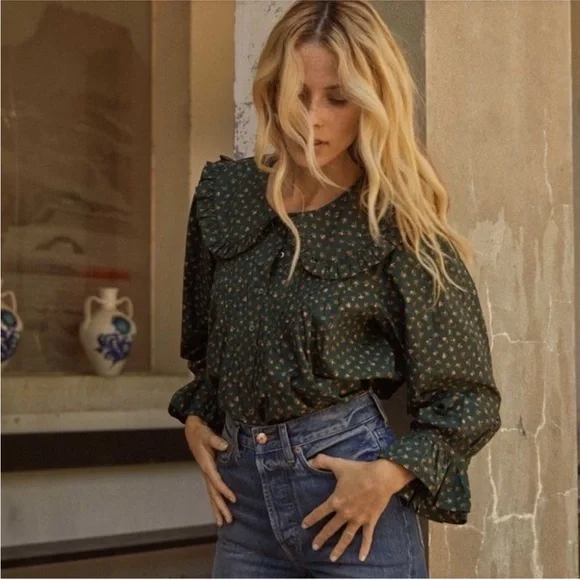 Doen Green Floral Blouse - Picture 1 of 5